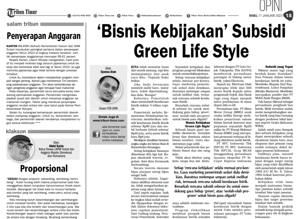 ‘Bisnis Kebijakan’ Subsidi Green Life Style