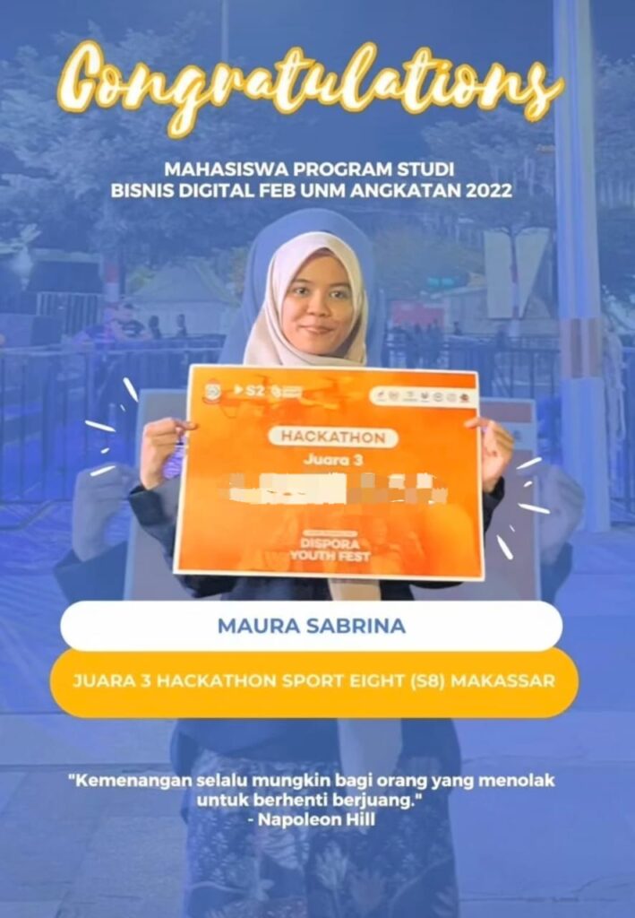Mahasiswa Bisnis Digital FEB UNM Raih Juara 3 Event Hackathon Makassar Sport Eight 2023